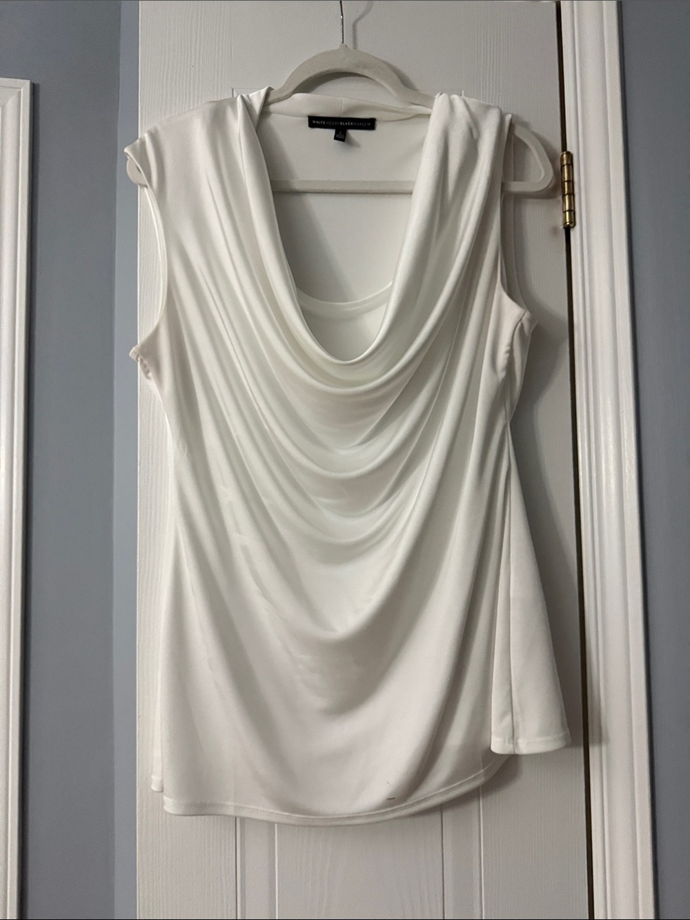White House Black Market Cream Draped Cowl Neck Sleeveless Top